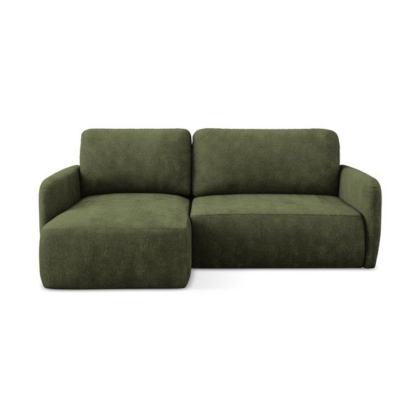Divano angolare verde allungabile/con contenitore (con penisola a sinistra/con chaise lounge) con rivestimento in ciniglia Lilo – Makamii