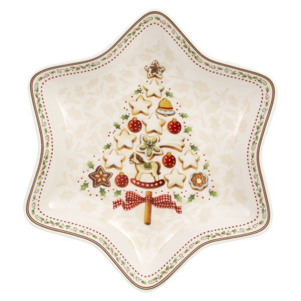 Ciotola da portata in porcellana rossa e bianca con motivo di stelle natalizie Villeroy & Boch Gingerbread Village, 24,5 x 24,5 cm Tree - Villeroy&Boch-image-1