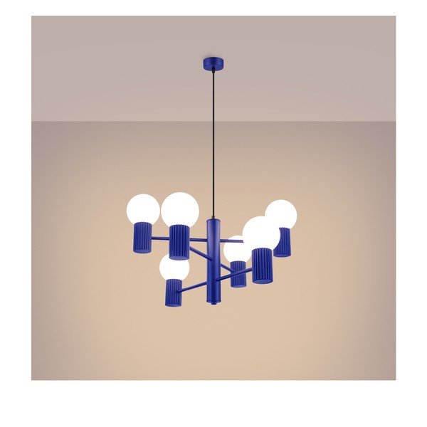 Lampadario blu con paralume in vetro Orbital – Sollux-image-4