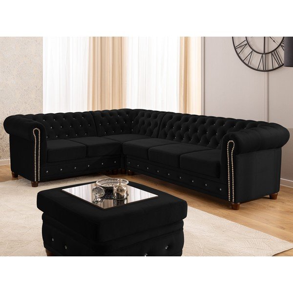 Divano angolare nero allungabile (con penisola a sinistra/a L) con rivestimento in velluto York Blik – Ropez-image-4