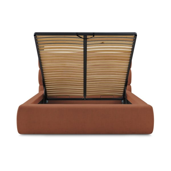 Letto matrimoniale imbottito arancione con vano contenitore con griglia 180x200 cm Jagna - Bobochic Paris-image-4