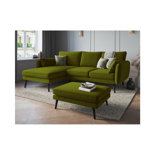 Poggiapiedi in velluto verde con gambe nere Lento - Kooko Home-image-4