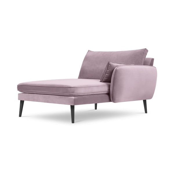 Poltrona lounge in velluto rosa chiaro con gambe nere, angolo destro Lento - Kooko Home