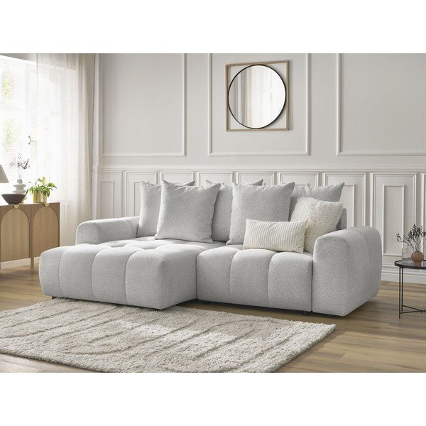 Divano angolare grigio chiaro allungabile/con contenitore (con penisola a sinistra/con chaise lounge) con rivestimento in ciniglia Roxelane – Bobochic Paris-image-3