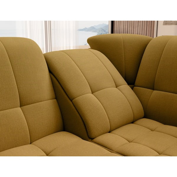 Divano angolare giallo allungabile/con contenitore (con penisola a destra/a L) e rivestimento in velluto Sado – ELTAP-image-1