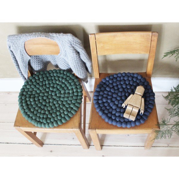 Cuscino per sedia in lana blu scuro, ⌀ 30 cm - Wooldot-image-3