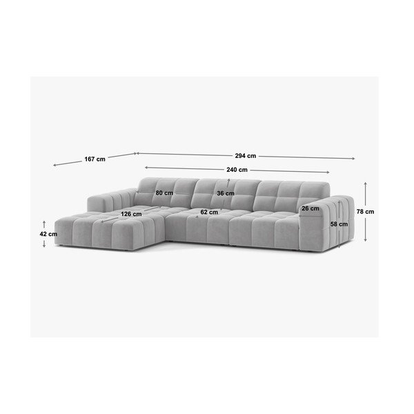 Divano angolare grigio (con penisola a sinistra/con chaise lounge) con rivestimento in ciniglia Chicago – Cosmopolitan Design-image-4