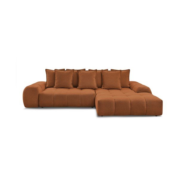 Divano angolare color terracotta allungabile e con contenitore (penisola a destra/chaise lounge) con rivestimento in ciniglia Everest – Bobochic Paris