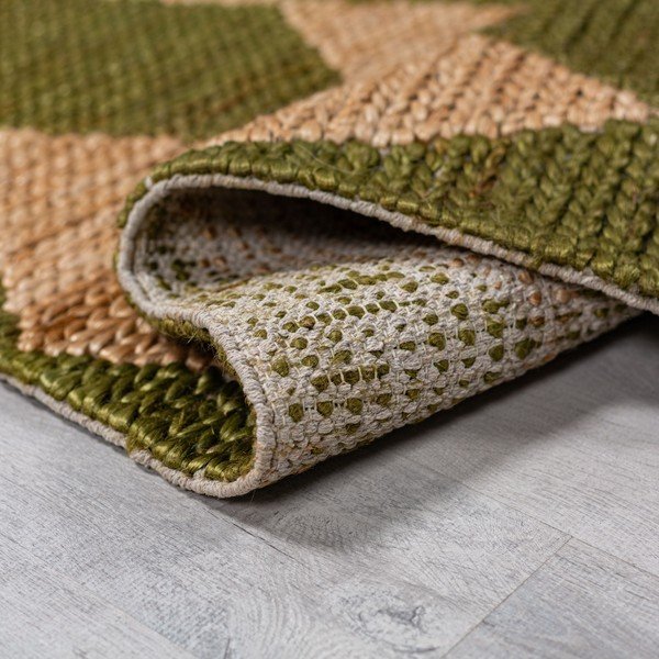 Passatoia verde/di colore naturale in misto iuta tessuta a mano 80x230 cm Effie Diamond – Flair Rugs-image-4