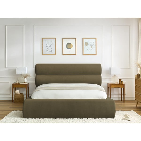 Letto matrimoniale imbottito verde scuro con contenitore con griglia 160x200 cm Jagna - Bobochic Paris-image-4