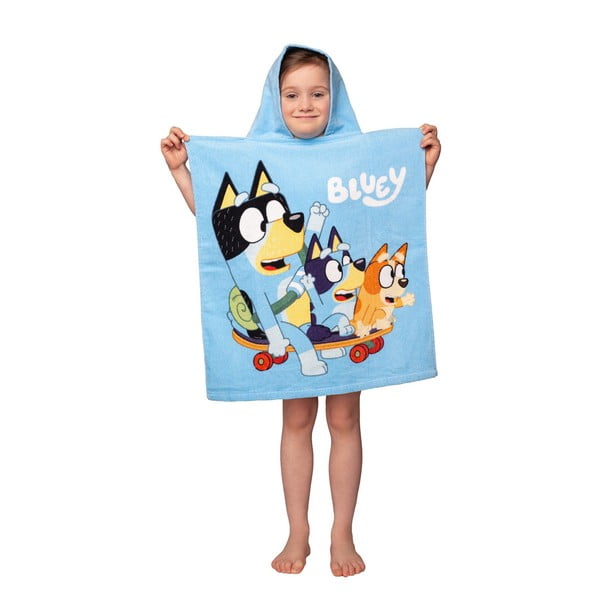 Poncho per bambini blu in cotone 3-8 anni Bluey Skate – Jerry Fabrics-image-1