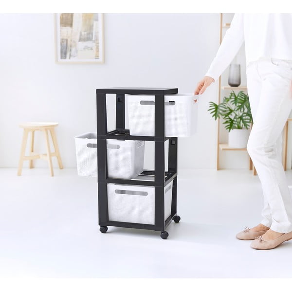 Scaffale mobile in plastica bianco/nero 30x77 cm Brisen - Rotho-image-1