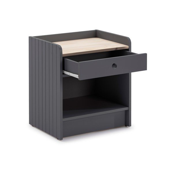 Comodino grigio con piano in legno di pino Monte - Marckeric-image-3