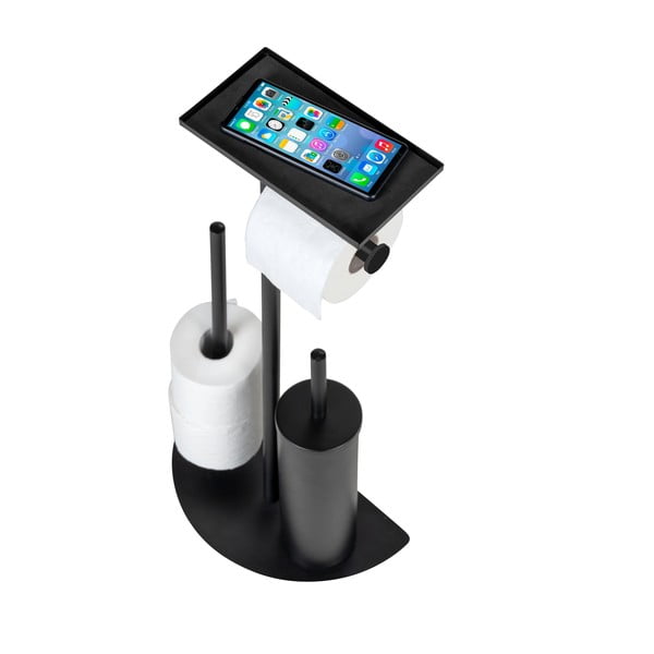 Porta carta igienica in acciaio nero con spazzola Cosenza - Wenko-image-4