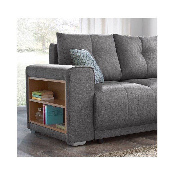 Divano letto grigio Lisbona con contenitore nel bracciolo, angolo destro - Bobochic Paris-image-1