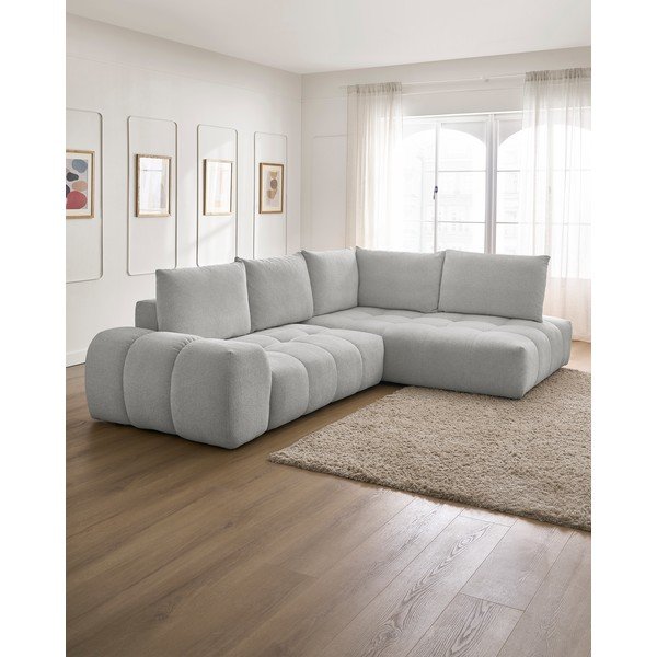 Divano angolare grigio chiaro allungabile e con contenitore (penisola a destra/a L) con rivestimento in ciniglia Everest – Bobochic Paris-image-1
