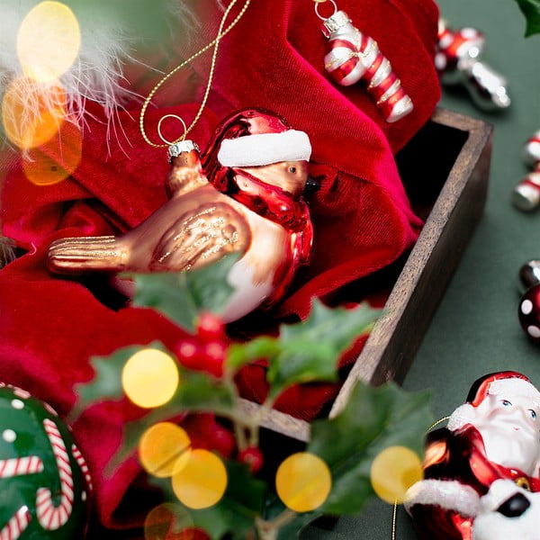 Decorazione per albero di natale in vetro fatta a mano 5 cm Robin – Sass & Belle-image-1