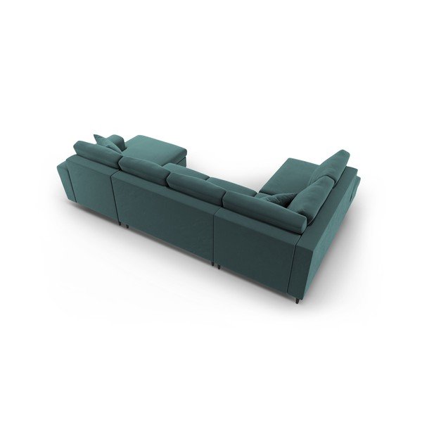 Divano angolare color petrolio allungabile e con contenitore (con penisola a sinistra/a U) con rivestimento in velluto Kyoto – Cosmopolitan Design-image-4