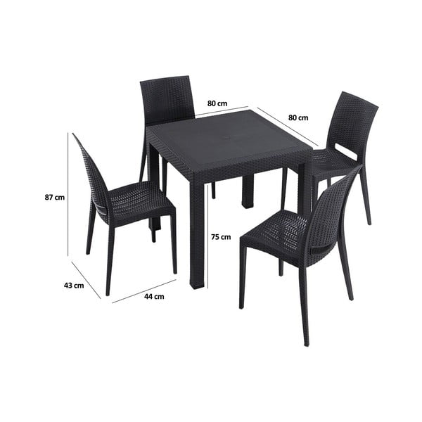 Set da pranzo da giardino in rattan artificiale antracite per 4 persone Rattan - Floriane Garden-image-2