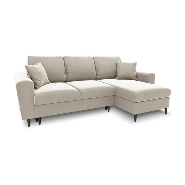 Divano angolare beige allungabile e con contenitore con rivestimento in velluto Kyoto – Cosmopolitan Design