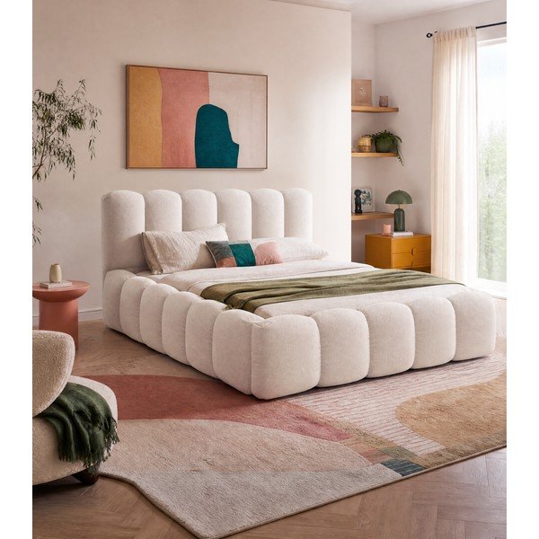 Letto matrimoniale imbottito color crema con contenitore con rete inclusa 180x200 cm Lupine – Micadoni -image-4
