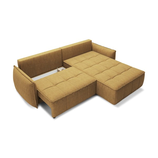 Divano angolare giallo allungabile/con contenitore (con penisola a destra/con chaise lounge) e rivestimento in velluto Campo – ELTAP-image-2