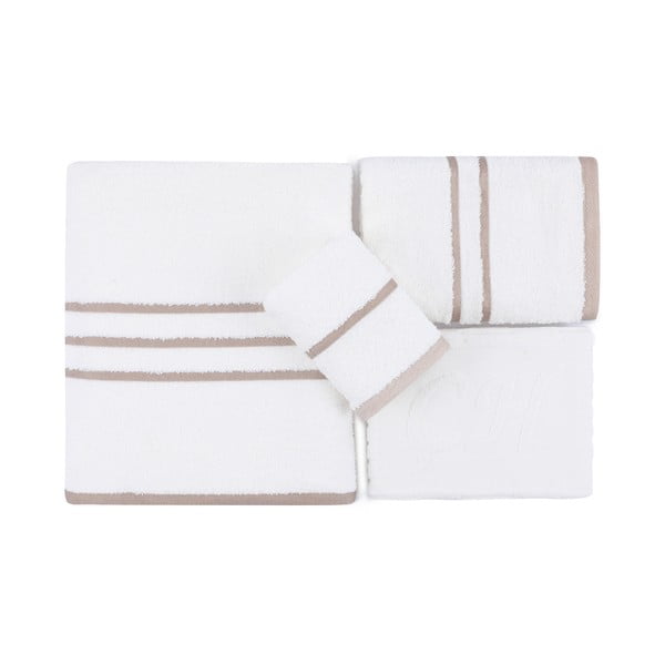 Asciugamani e teli da bagno in cotone bianco in un set di 4 pezzi Linda - Foutastic-image-3