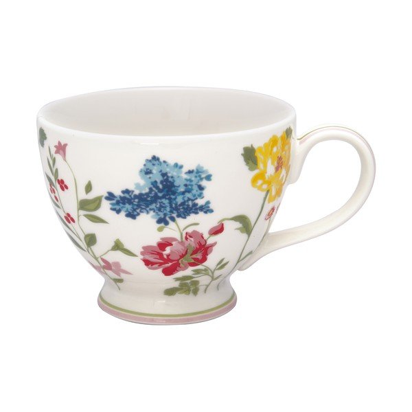 Tazza in gres bianco con dettagli floreali Thilde, 400 ml - Green Gate