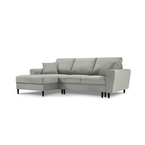 Divano letto angolare in velluto a coste grigio chiaro, angolo sinistro Moghan - Micadoni Home-image-3