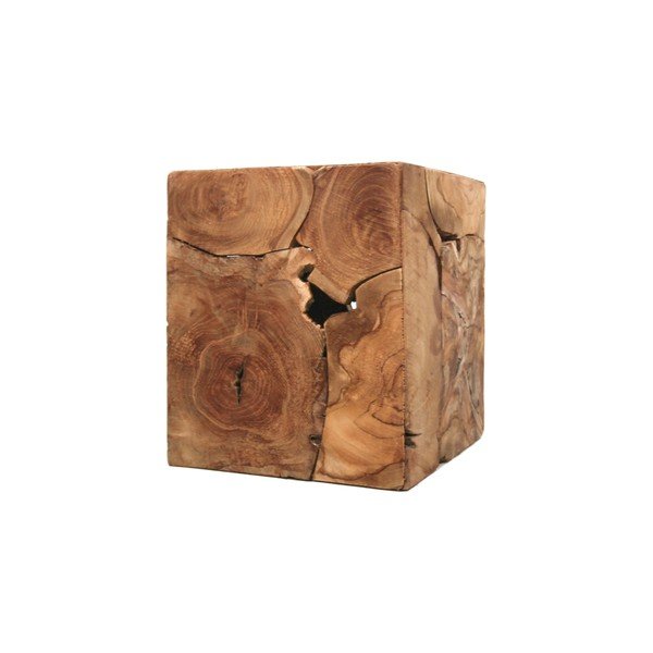 Tavolino cubo in legno di teak non trattato, 30 x 35 cm - HSM collection-image-2