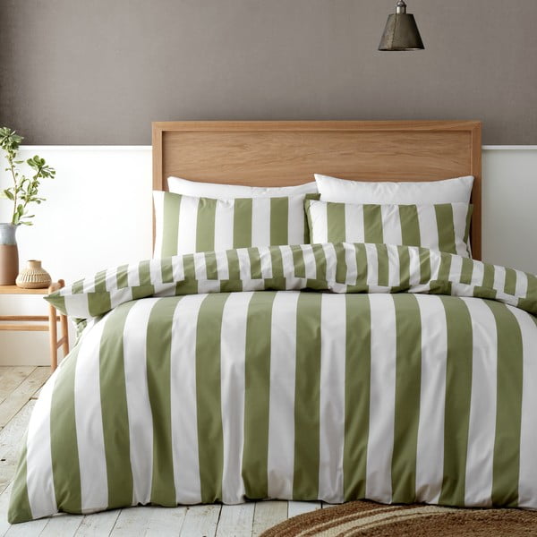 Biancheria da letto matrimoniale verde e crema estesa 230x220 cm Cove Stripe - Catherine Lansfield