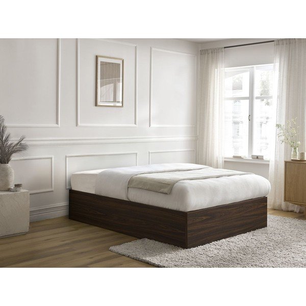 Letto matrimoniale marrone scuro con effetto betulla in truciolato con contenitore/senza testiera con rete inclusa 140x190 cm Mara – Bobochic Paris-image-1