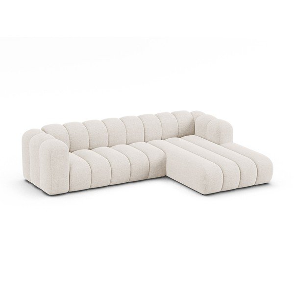 Divano angolare color crema (con penisola a destra/con chaise lounge) con rivestimento in ciniglia Lupine – Micadoni -image-1