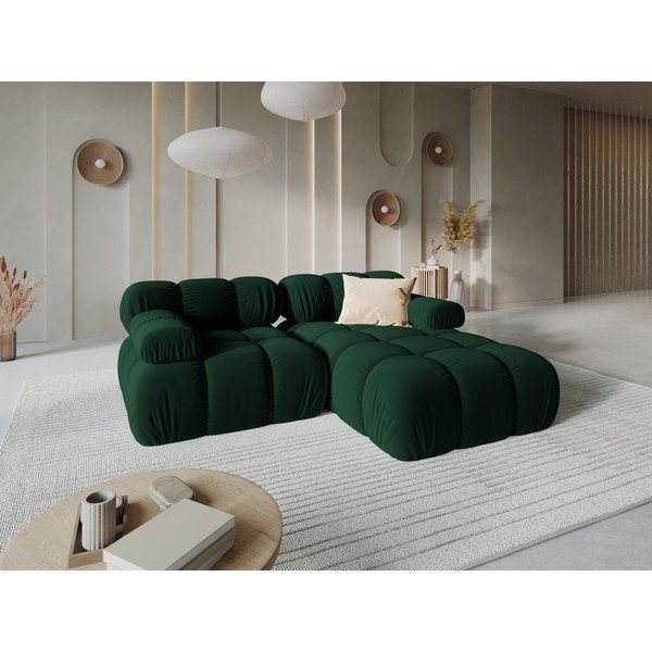 Divano angolare componibile verde scuro (con penisola a destra/con chaise lounge) con rivestimento in velluto – Micadoni -image-1