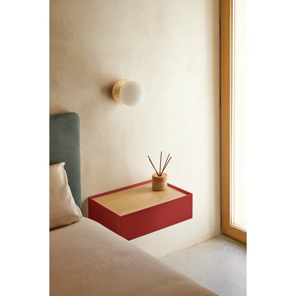 Comodino rosso con piano effetto rovere da parete Arista – Teulat-image-1