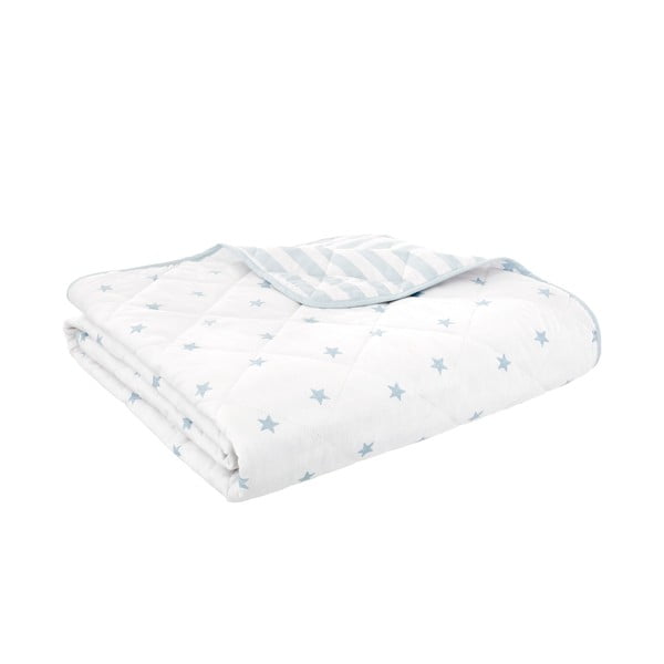 Copriletto per bambini bianco e blu in cotone con rivestimento trapuntato 135x190 cm Mini Star & Stripes – Bianca