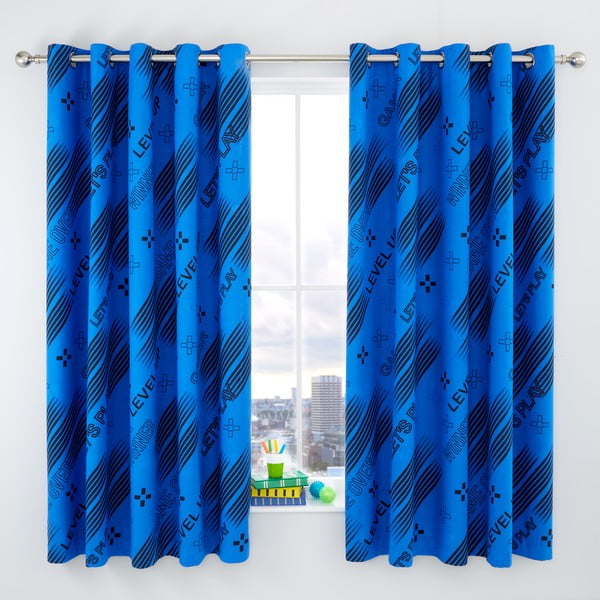 Tenda per bambini nera e blu 2 pz 168x183 cm Game Over – Catherine Lansfield-image-1