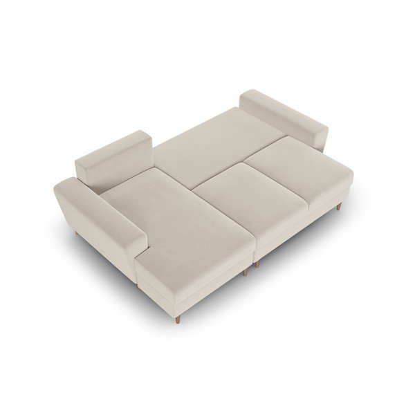 Divano angolare beige allungabile e con contenitore (con penisola a sinistra/con chaise lounge) con rivestimento in velluto Kyoto – Cosmopolitan Design-image-2