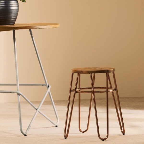 Sgabello di colore naturale/oro rosa in olmo massiccio District – Premier Housewares-image-3