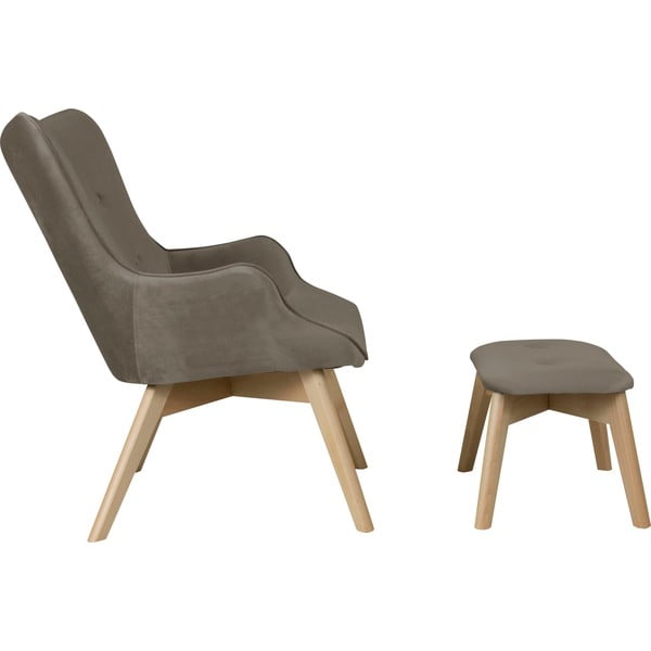 Poltrona con poggiapiedi marrone chiaro con rivestimento in velluto Niko – Ropez-image-3