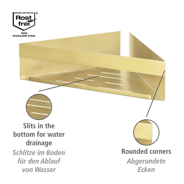 Mensola angolare autoportante per bagno in acciaio inox colore oro Genova Matt - Wenko-image-4
