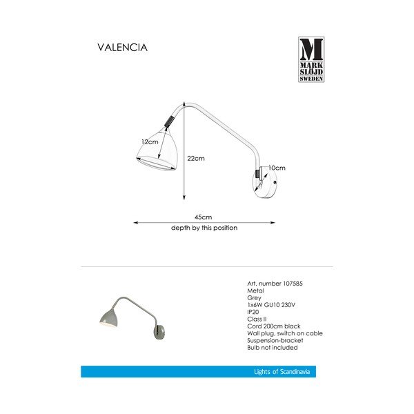 Lampada da parete grigia Valencia - Markslöjd-image-2