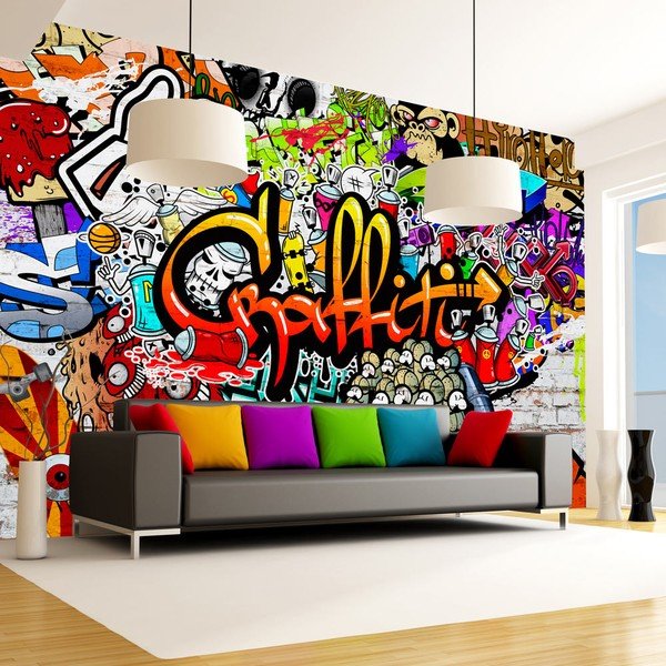 Carta da parati 400 cm x 280 cm Colourful Graffiti - Artgeist-image-1