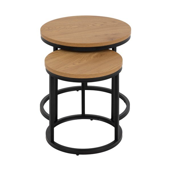 Set di tavolini rotondi con piano effetto rovere 2 pz ø 45 cm Spiro - Actona-image-3