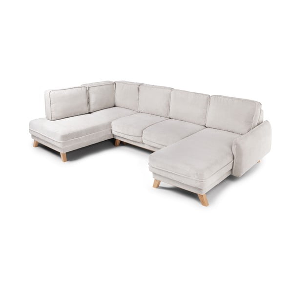 Divano angolare beige allungabile (con penisola a sinistra/a forma di "U") con rivestimento in velluto a coste Tori – Bonami Selection-image-2