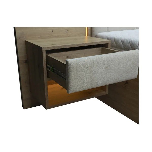 Letto matrimoniale imbottito/in truciolato beige con contenitore con rete inclusa 180x200 cm Palmeraie – Bobochic Paris-image-4
