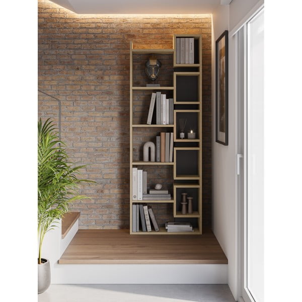Libreria in rovere decorato in nero e naturale 60x168,5 cm Eladi - Marckeric-image-1