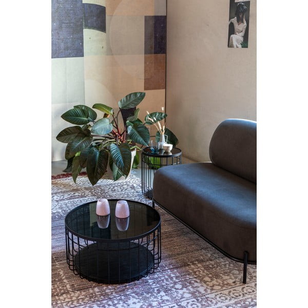 Tavolino nero con piano in vetro , ø 60 cm Lance - White Label-image-4