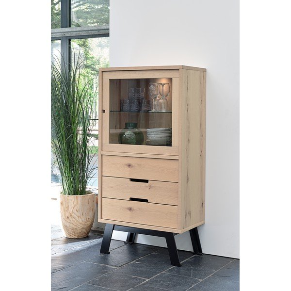 Vetrina in legno di quercia decorata Vito, altezza 145 cm - Canett-image-1