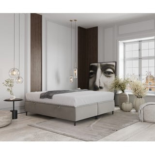 Letto matrimoniale imbottito crema con contenitore 200x200 cm Tate - Maison de Rêve